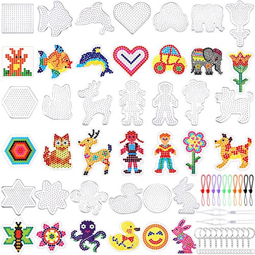 20 Pieces 5mm Fuse Beads Pegboards Clear Animal Shape Plastic Pegboards Craft Tray with 20 Pieces Colorful Cards for Kids DIY Craft Beads - size: zzzz-s