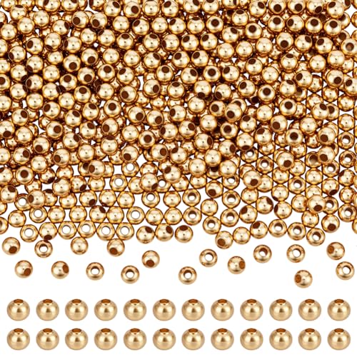 BENECREAT 500Pcs Real 18K Gold Plated Stainless Steel Spacer Beads, Round Spacers Beads, 1.6mm Hole Metal Smooth Bead for DIY Bracelet Necklace Jewelry Crafts Making - size: Hole: 1.6mm