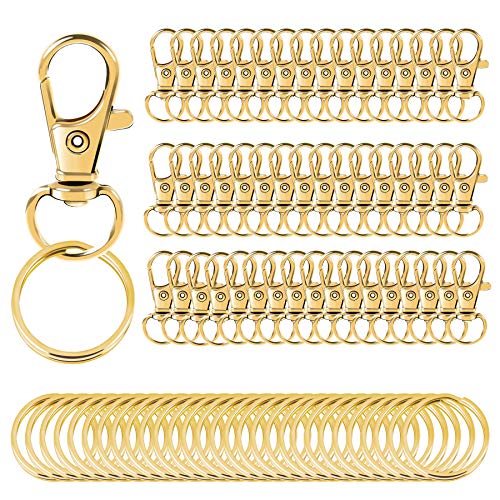 100PCS Gold Swivel Clasps Lanyard Snap Hooks with Key Rings, Key Chain Clip Hooks Lobster Claw Clasps for Keychains Jewelry DIY Crafts - color: Gold
