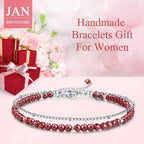 Peridot Stand Silver Gold Bracelets, Handmade Birthstone Stack Bracelet Crystal Gemstones Bead Chain Gift for Women, 8" - color: Silver-01-Jan Garnet