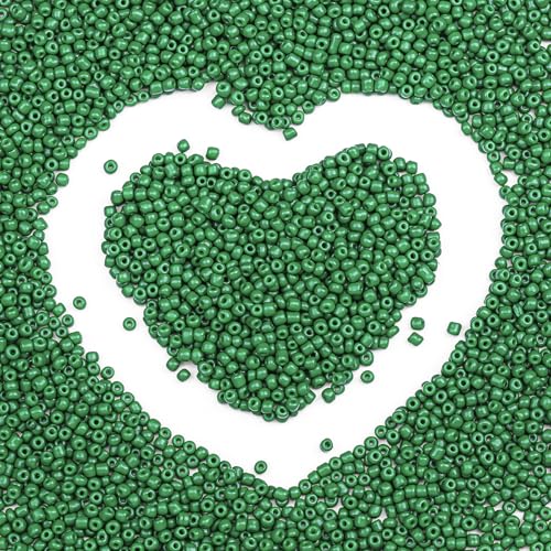 2mm Glass Seed Beads Bulk, Green 12/0 Tiny Round Seed Bead, Small Mini Pony Craft Beads for Bracelet Necklace Wrist Jewelry Making Beading Weaving DIY Crafts Supplies - color: Green