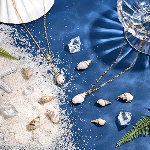 SUNNYCLUE 1 Box 16Pcs 4 Style Ocean Beach Spiral Seashells Craft Charms Connectors Pendant Conch Shells Charms with Plated Golden Loop Bail for Bracelet Necklace Making Craft Supplies - color: 1 Box 16pcs Conch Shell Charms