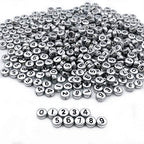 Amaney 500pcs Silver Acrylic Number Beads 7x4mm Mixed Number Beads Acrylic Plastic Round Shape Loose Beads - color: Silver, size: 7x4mm