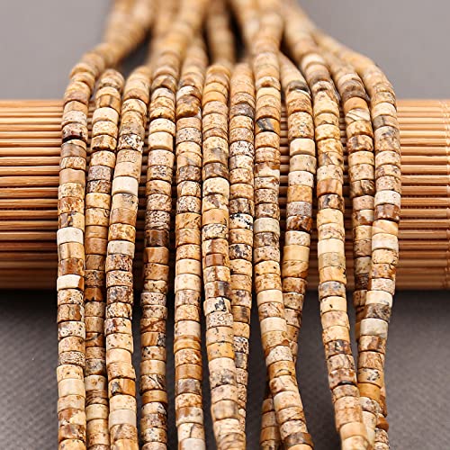 150PCs Natural Picture Jasper Spacer Beads, Loose Semi Precious Flat Round Gemstone Heishi Disc Stone Beads for Beading Jewelry Making 4mm*2mm 38cm - color: Picture Jasper, size: 4MM*2MM