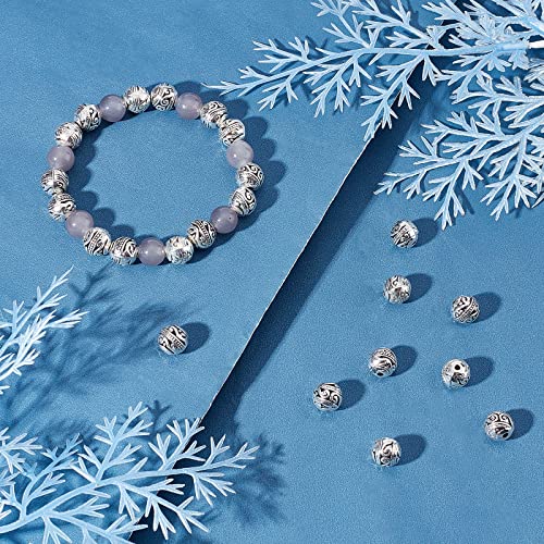 PH PandaHall 8mm Round Spacers Beads, 60pcs Tibetan Alloy Metal Charms Beads Antique Silver Metal Loose Spacer Beads for Bracelet Necklace Jewelry Making, Hole: 1.5mm - color: Round Antique Silver - 60pcs, size: 8mm
