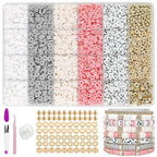 MIIIM Boho Neutral Clay Bead Bracelet Kit, Heishi Beads, Flat Clay Beads and Gold Spacer Beads for Jewelry Making, Friendship Bracelet Beads Kit for Valentine's Day, Crafts, Raves, Gifts - color: Boho Neutral