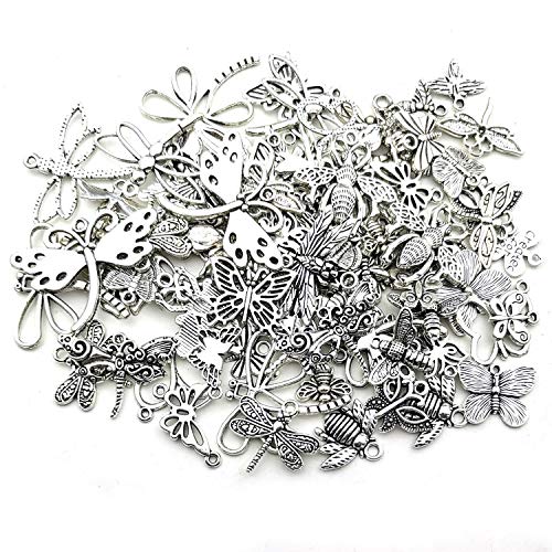 100g About (80-84pcs) Craft Supplies Mixed Butterfly Dragonfly Bee Insect Charms for Jewelry Making Crafting Findings Accessory for DIY Necklace Bracelet (M295) - color: M295
