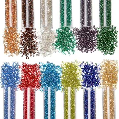 NBEADS 12 Colors Glass Seed Beads, 1.5mm Round Mini Beads Transparent Spacer Bead Multi-Color Glass Loose Beads for Jewelry Making Bracelets Necklace DIY Craft Supplies - color: 12 Colors