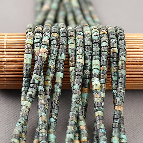 150PCs Natural African Turquoise Spacer Beads, Loose Semi Precious Flat Round Gemstone Heishi Disc Stone Beads for Beading Jewelry Making 4mm*2mm 38cm - color: African Turquoise, size: 4MM*2MM