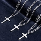CaptainSteeL Cross Necklace for Men - Stainless Steel Silver/Gold Plain Cross Pendant Necklace Simple Jewelry Gifts, 20/22/24/26 Inches 3:1 Figaro Link Chain 4/5/6mm Width - size: 24inch, style: 4mm Silver