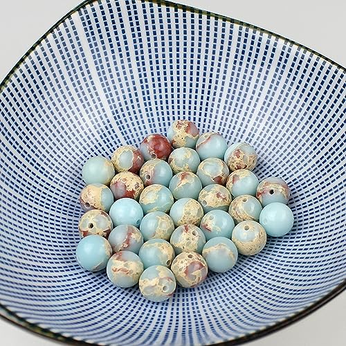 Natural Stone 6 Colors Sea Sediment Imperial Jasper Round Loose Beads for Jewelry Making (6mm, Water Blue)