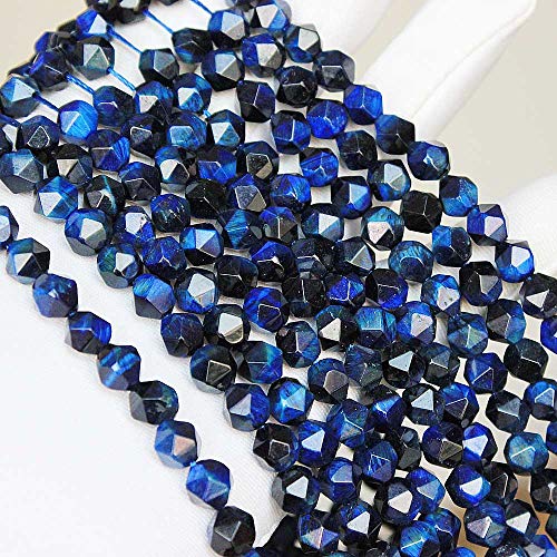 MJDCB Best Sellers Natural Stone Beads Faceted Polygon Blue Tiger Eye Crystal Energy Stone Healing Power for Jewelry Making(8mm) - color: Blue Tiger Eye