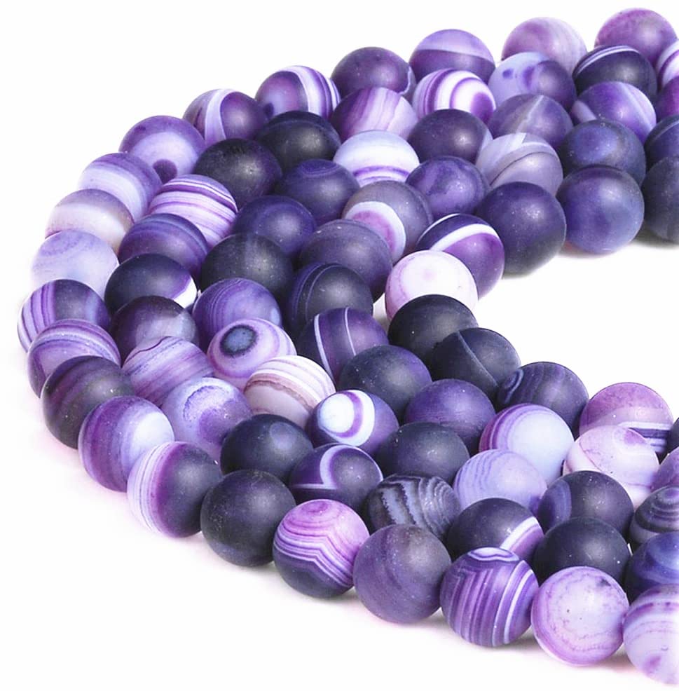 6mm Purple Stripe Agate Matte Round Natural Gematone Loose Beads for Jewelry Making DIY 1 Strand 15" - color: Matte Purple Stripe Agate, size: 6mm