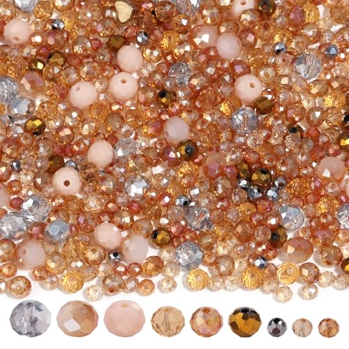 900PCS 4/6/8 mm Assorted Faceted Crystal Glass Beads Set with Fixed Quantity for Each Color for Bracelets Necklaces Earrings Cell Phone Chains Women Jewelry Making,Brown - color: Brown