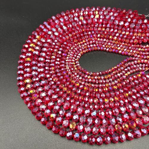 1040PCS Assorted Size Glass Beads, 4/6/8mm Crystal Glass Beads for Jewelry Making, Briolette Crystal Spacer Loose Bulk Beads for DIY Crafts, Suncatchers, Red AB Color - color: RedAB