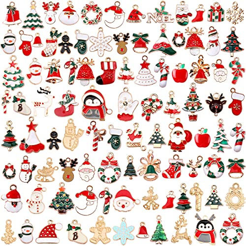 SANNIX 110Pcs Christmas Charms Gold Enamel Jewelry Making Charms Pendant for DIY Xmas Bracelet Necklace Earring Craft Supplies - style: Christmas Charms