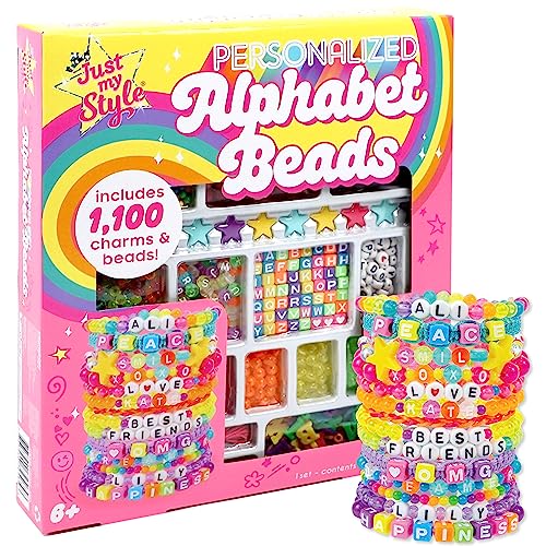 Just My Style ABC Beads by Horizon Group Usa, 1000+ Charms & Beads, Alphabet Charms, Accent Seed Star Wax Beading Cord, Satin Cord Key Ring Included, Bright, Small - style: ABC