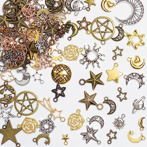 stino 100 G Mixed Style Metal Charms for Jewelry Making, Bulk Silver & Gold Plated, for Bracelet, Necklace, Earrings DIY Crafts - style: Celestial
