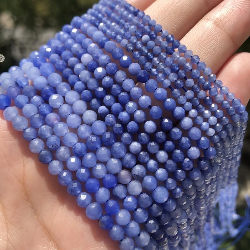 2mm 180pcs Natural Blue Aventurine Stone Beads, Songxi Small Faceted Round Loose Gemstone for Jewelry Making, DIY Art and Craft, Bracelet Necklace (1 Strand) - color: Blue Aventurine, size: 1.9-2.4mm