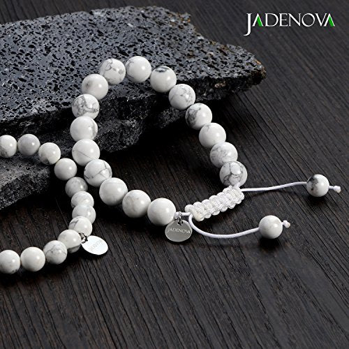 JADENOVA Natural Bead Bracelet Semi Precious Gemstone Beaded Bracelet for Women Healing Crystal Stone Stretch Bracelet Men Couple Bracelets (2pcs,6-8mm/8-10mm) - color: Howlite, size: 8mm/10mm