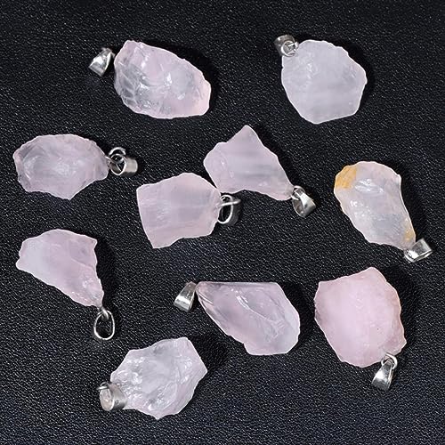 10pcs Irregular Raw Natural Rose Quartz Rock Stone Pendant Healing Crystal Chakra Gemstone Charm for Jewelry Making DIY Necklace Earrings Accessories Reiki - color: Rose Quartz