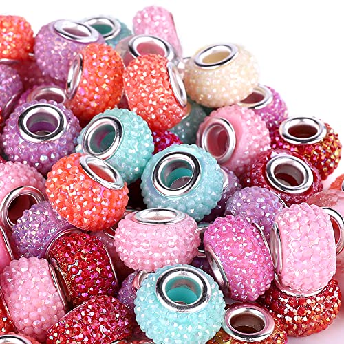 100 Pieces 14mm European Large Hole Spacer Beads Mix Color with Silver Brass Cores Assortments Charm Lampwork Beads Supplies for Necklace Bracelets Jewelry Making (Bayberry ball) - color: Bayberry ball