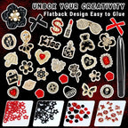RidaaFri Junk Phone Case Charms Kit, 3D Flatback Rhinestone Gems with Red Black Bow Flower Butterfly Heart Rose, Large Charms Set for DIY Case Craft, Phone Making Supplies Women - color: Black/Red