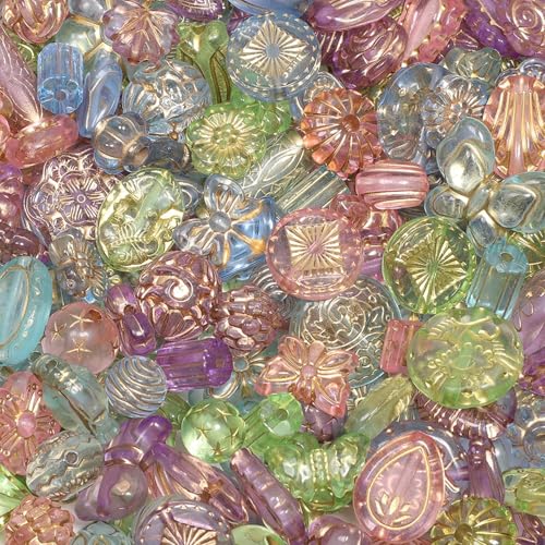 7.5 OZ Assorted Vintage Acrylic Beads for Jewelry Making, Song Xi Unique Flower Rose Czech Beads for Bracelet Earrings, Bohemia Style, Bulk, Arts and Crafts, DIY Holiday Gift (240-260 PCS, Rainbow) - color: Rainbow