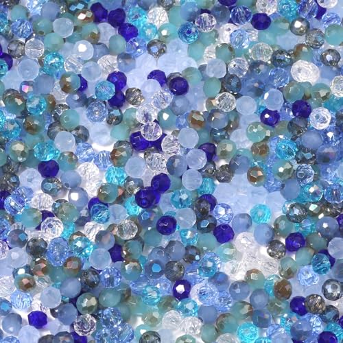 Songxi 500pcs 4mm Blue Glass Beads for Jewelry Making, 5 Style 3 Size Crystal Beads for Bracelets Jewelry Making, Spacer Beads for Keychain Making Necklace Earring DIY Arts and Crafts - color: Blue, size: 4mm
