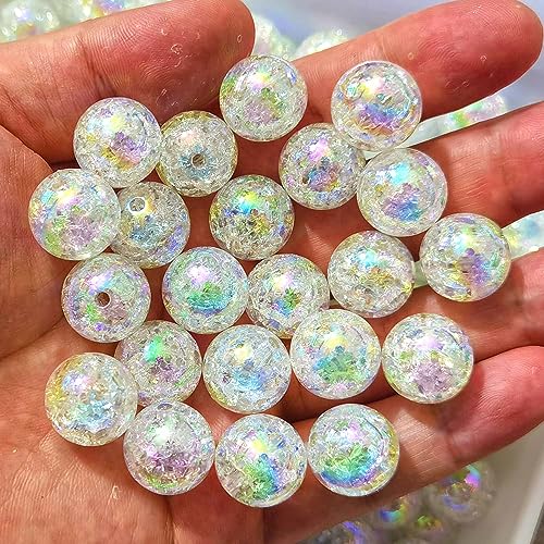 Mixed Lots Shiny AB Color Acrylic Crackle Bead DIY Beading Hairband Bracelets Necklace Craft Embelishment (White-Crackle#AB Color) - color: White-Crackle#AB Color