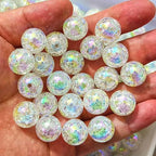 Mixed Lots Shiny AB Color Acrylic Crackle Bead DIY Beading Hairband Bracelets Necklace Craft Embelishment (White-Crackle#AB Color) - color: White-Crackle#AB Color