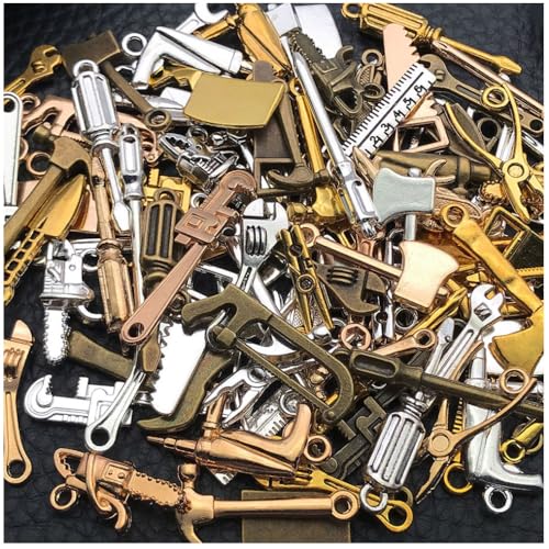 WOCRAFT 100pcs Tools Charms for Jewelry Making Assorted Jewelry Bangle Bracelet Charms Wholesale Mixed Bulk Metal Earring Charms for DIY Necklace Keychain Craft Supplies (SN904) - color: Tools Charms