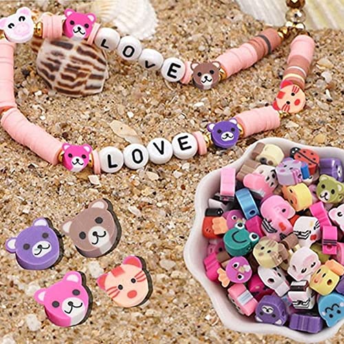 100 Pcs Polymer Clay Beads Cartoon Heishi Spacer Beads Supplies for DIY Bracelet Earring Necklace Jewelry Making (Animal) - color: Animal