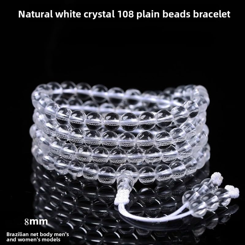 108 Clear Quartz Crystal Beads 8mm Mala Bracelet, Healing Stone Prayer Beads for Meditation Yoga Chakra Balancing - color: transparent