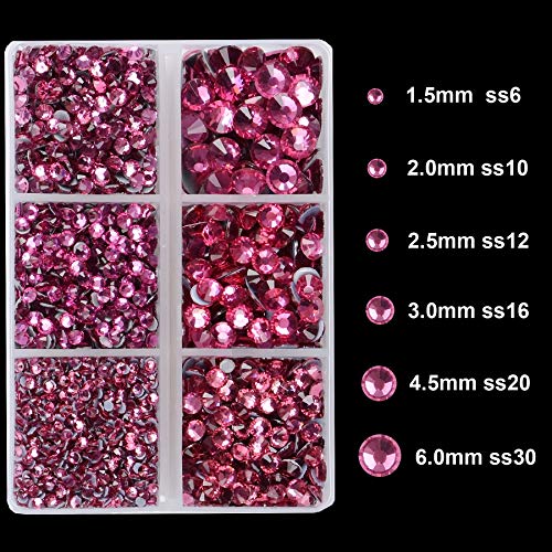 4000Pcs Mixed Size Hot Fix Round Crystals Gems Glass Stones Hotfix Flat Back Rhinestones (Fuchsia) - color: Fuchsia, size: 4000 Count (Pack of 1)