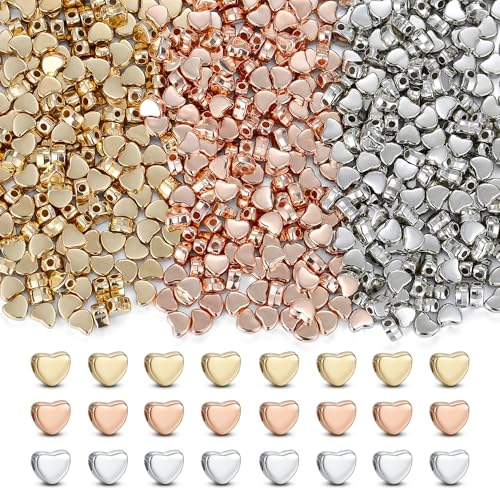 XIANNVXI 500PCS 6mm Heart Spacer Beads for Jewelry Making - Small Hole Loose Beads for DIY Bracelets, Necklaces & Earrings (Gold, Silver, Rose Gold) - color: Love 3 colors