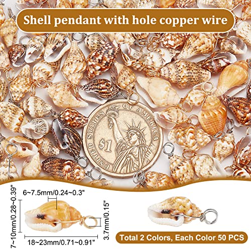 PH PandaHall Shell Pendants Spiral Seashells Craft Charms Cowrie Sea Shells Pendant Natural Shell Charms Conch Shells with Loop Bail - color: Golden/Silver, size: 0.7~0.9 inch