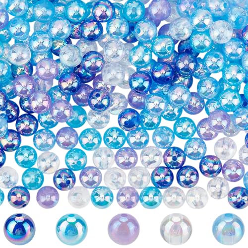 1 Box 10MM 250PCS Blue Round Bubblegum Chunky Beads with Holes AB Color Transparent Acrylic Loose Spacer Charm Bead Bulk for Jewelry Making Earrings Bracelets Necklaces DIY Craft Supplies - color: Blue, size: 250pcs 10mm