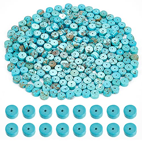arricraft 2 Strands Natural Turquoise Beads, 6mm Flat Round Heishi Beads Disc Turquoise Gemstone Loose Beads for Bracelets Necklaces Earring Jewelry Making - size: 6x3mm