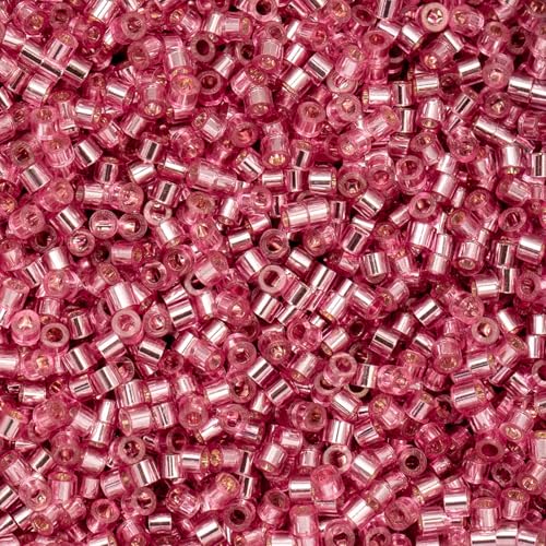 John Bead 25g Cylin Beads Dark Pink Rose Silver Lined 11/0 Glass Cylindrical Seed Beads for Jewelry Bracelets Necklaces Earrings Making Embroidery - color: Dark Pink Rose Silver Lined