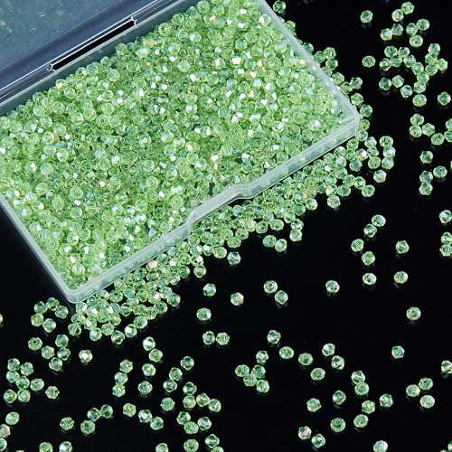 1200PCS 3mm Bicone Crystal Glass Beads for Jewelry Making, Sparkling Mini Beads for Suncatchers, DIY Bracelets & Craft Projects (Green) - color: Green, size: 3MM 1200Pcs