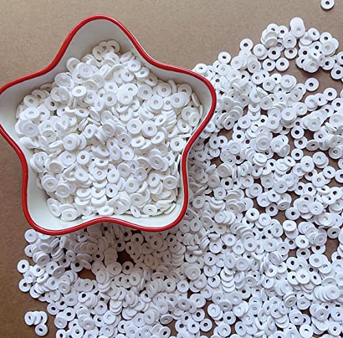 3000Pcs Flat Round Polymer Beads Vinyl Heishi Bead Polymer Clay Beads for Jewelry Making Necklace Bracelet Earrings(01-White) - color: 01-White