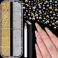 1-3MM Mini Small Nail Beads Metal Caviar Beads Silver Gold Nail Charms and Gems Ball, Nail Balls for Nail Art Accessories Supplies Gold Rhinestones for Women Manicure - color: 12 Small Silver and Gold Nail Beads
