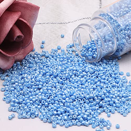 Size 4 mm 6/0 Glass Seed Beads, 2100 Pcs Small Mini Spacer Loose Pony Beads for Jewelry Making and DIY Crafts (Light Blue) - color: Light Blue, size: Large