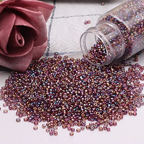 Size 2 mm 11/0 Glass Seed Beads, 10100 Pcs Small Mini Spacer Loose Pony Beads for Jewelry Making and DIY Crafts (Iris Amethyst Bronze) - color: Iris Amethyst Bronze, size: Small
