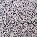 200+ Pieces 7x7mm White Cube Acrylic Alphabet Zodiac Charms Constellation Beads Mixed Plastic Shape Loose Beads for Jewelry Making Bracelets Necklaces Key Chains (Black on White) - size: Black on White