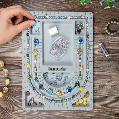The Beadsmith Bead Board, Grey Flocked, 3 U-Shaped Channels, 6 Recessed Compartments, 9.5 x 13 inches, Design Boards for Creating Bracelets, Necklaces and Other Jewelry - size: 28" - 3 Channel