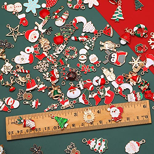 SANNIX 110Pcs Christmas Charms Gold Enamel Jewelry Making Charms Pendant for DIY Xmas Bracelet Necklace Earring Craft Supplies - style: Christmas Charms