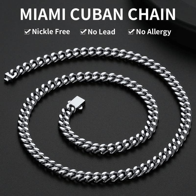 ChainsHouse Stainless Steel Mens Cuban Link Chain, Black/ 18K Gold Plated Miami Cuban Chain Necklace, 5mm/7mm/9mm/12mm/14mm Width, No Tarnish& Durable Hip Hop Mens Jewelry, 18"-30", Send Gift Box - color: a. 7mm width-steel, size: 28 inches