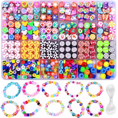 BBita 1000PCS Polymer Clay Beads Bracelet Making kit, 24 Style Cute Fun Sports Ball Beads Baseball Basketball Soccer Rugby Volleyball Football Charms, DIY Bracelet Making kit - color: A5#Style 5